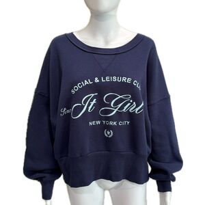 Grayson Threads It Girl Embroidered Graphic Sweatshirt Womens Size 1X Navy